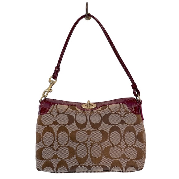 Coach Handbags - COACH UEC fold over turn lock wristlet brown logo fabric purple leather monogram